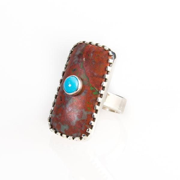 Sterling silver, turquoise, and jasper ring