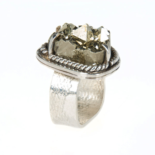 Unique square ring with Pyrite cluster