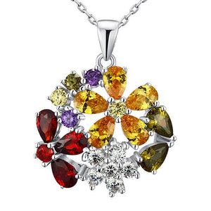 3.5 Carat Multi-Color Simulated Topaz Flower 925 Sterling Silver Pendant Necklace