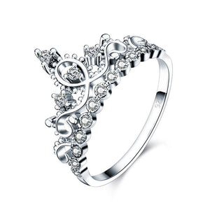 925 Sterling Silver Ring Crown Shape Simulated Diamond for Lady Trendy Stylish