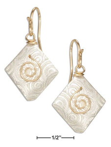 Sterling Silver and 12 Karat Gold Filled Diamond Shaped Spiral Dangle Earrings