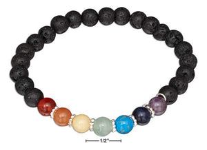 Sterling Silver 7" Rainbow Stones Chakra Lava Beads Bracelet